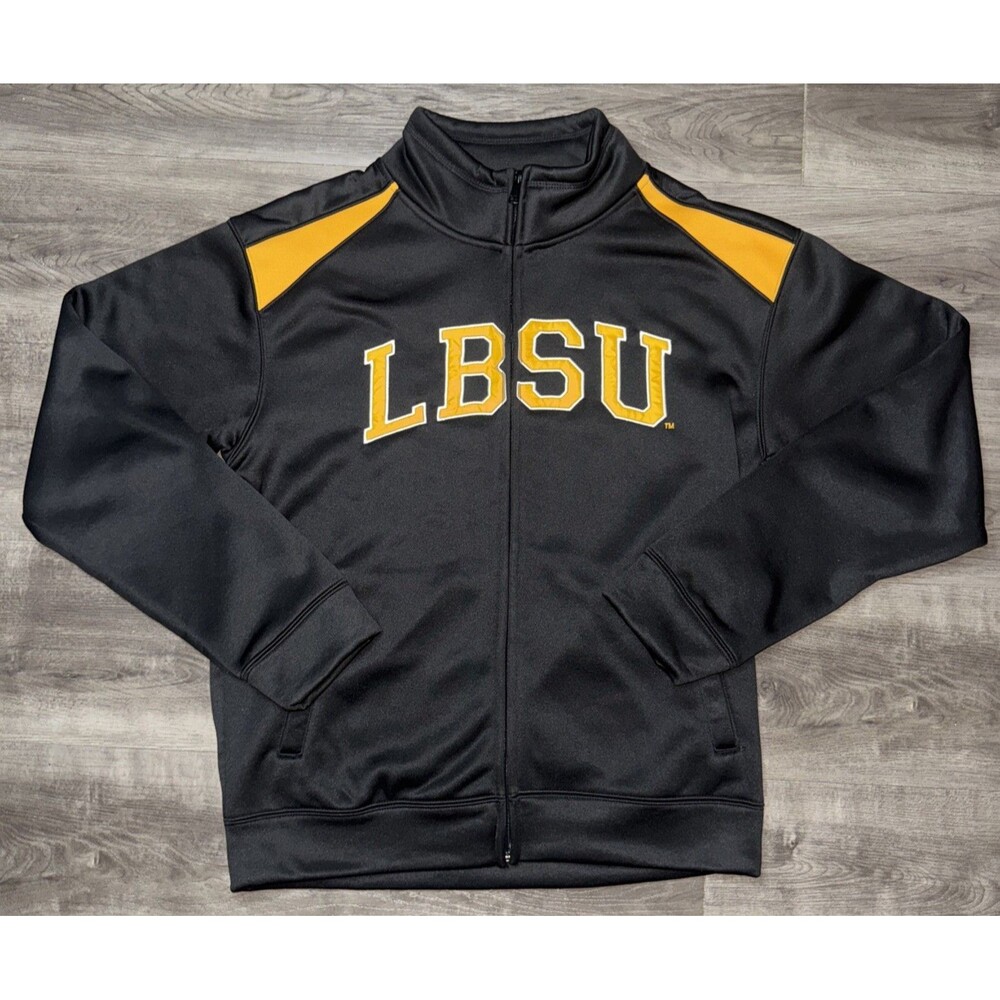 Cal State Long Beach Full Zip Jacket Black And Yellow Spellout Size Small